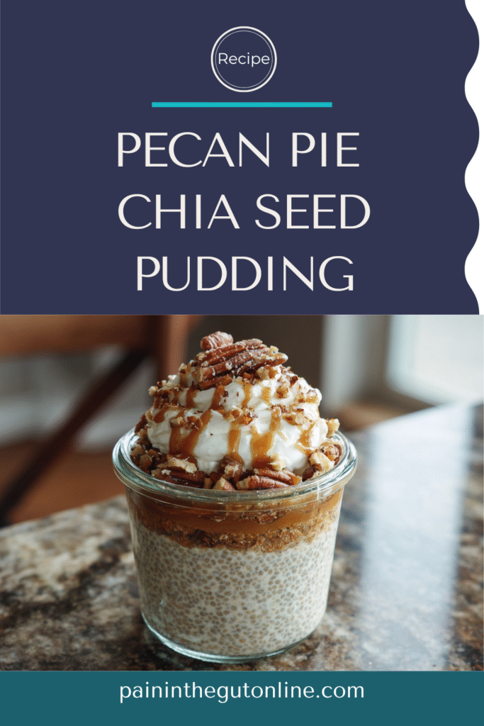 pecan pie chia pudding in a glass jar topped with whipped cream and pecans