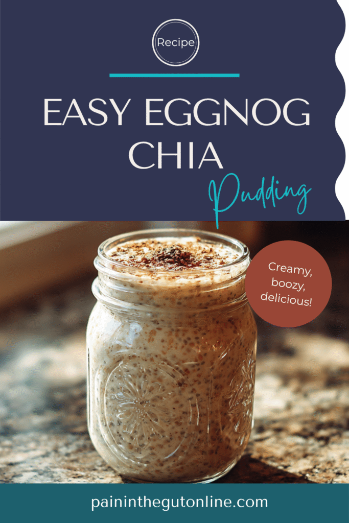 Creamy eggnog chia pudding a mason jar topped with nutmeg in a cozy kitchen