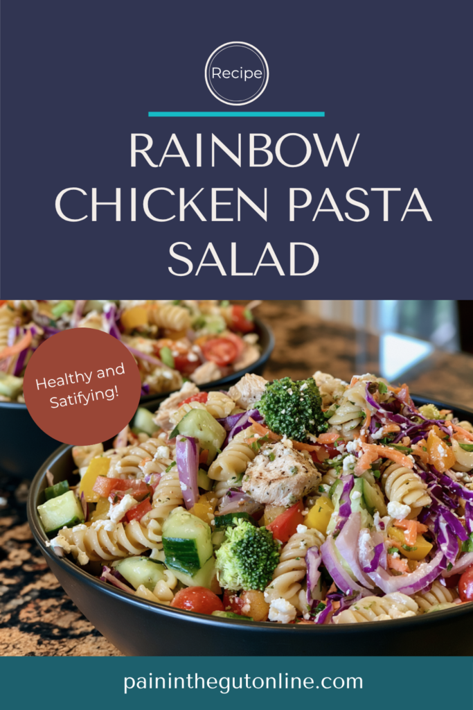 Rainbow chicken pasta salad in two serving bowls