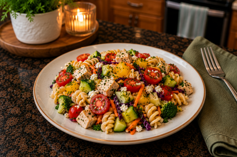 Nutrient Balanced Rainbow Chicken Pasta Salad