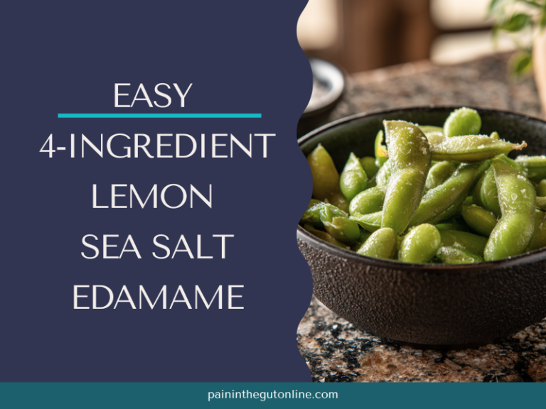 Lemon Edamame in a small black bowl, steamed and coated with lemon and sea salt - ready to eat